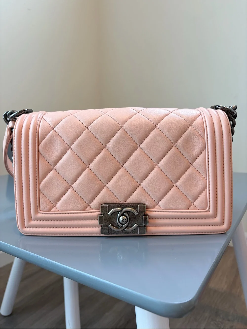 CHANEL Soft Peach Leather Shoulder Bag